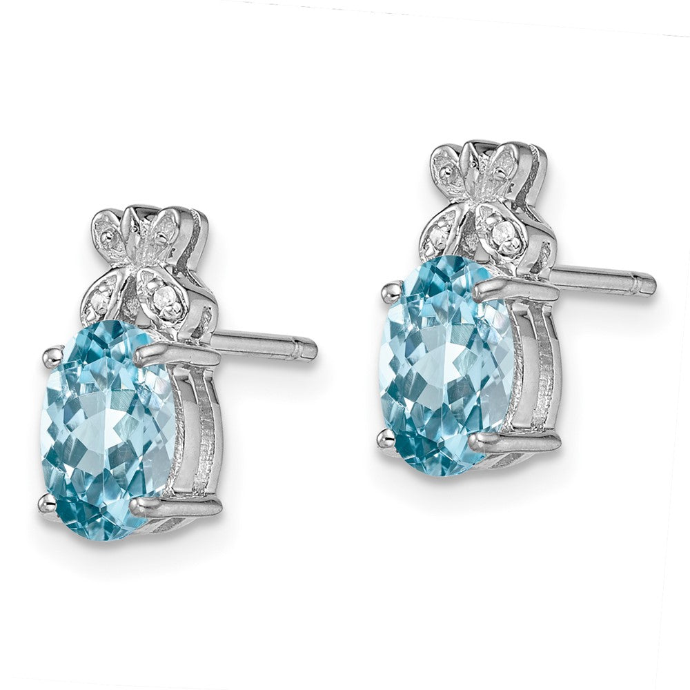 Sterling Silver Rhodium Plated Diamond u0026 Lt Swiss Blue Topaz Earrings
