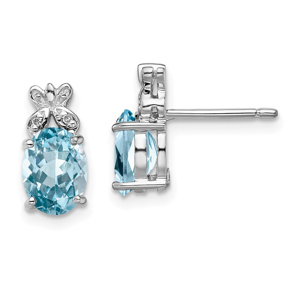 Sterling Silver Rhodium Plated Diamond u0026 Lt Swiss Blue Topaz Earrings