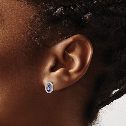 Sterling Silver Rhodium Plated Diamond u0026 Tanzanite Oval Post Earrings