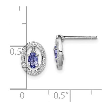 Sterling Silver Rhodium Plated Diamond u0026 Tanzanite Oval Post Earrings