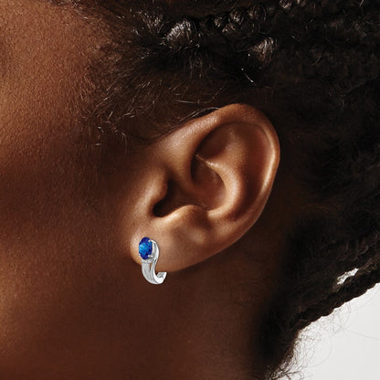 Sterling Silver Rhodium Plated Diamond u0026 Sapphire Hinged Earrings