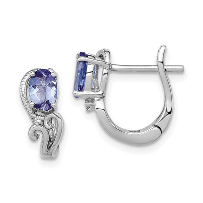 Sterling Silver Rhodium Plated Diamond Tanzanite Hinged Earrings