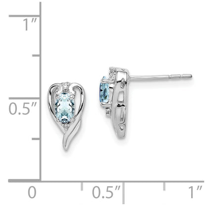 Sterling Silver Rhodium Plated Diamond u0026 Aquamarine Post Earrings