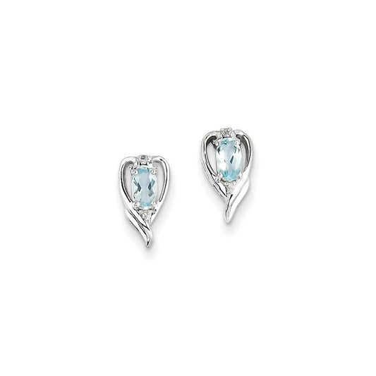Sterling Silver Rhodium Plated Diamond u0026 Sky Blue Topaz Post Earrings