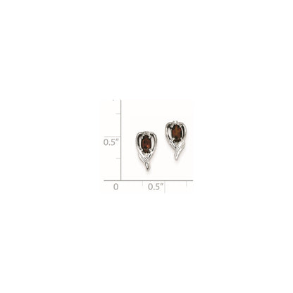 Sterling Silver Rhodium Plated Diamond u0026 Garnet Post Earrings