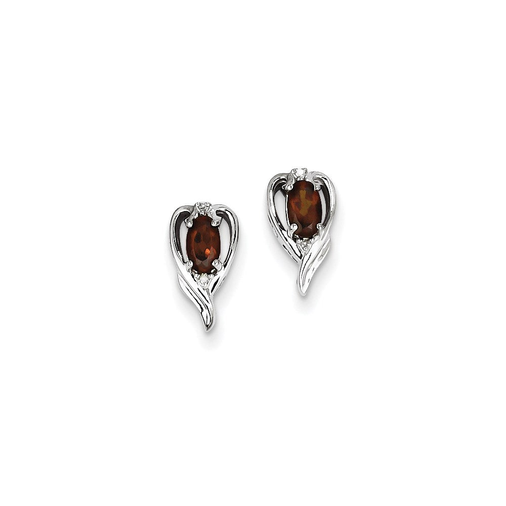 Sterling Silver Rhodium Plated Diamond u0026 Garnet Post Earrings
