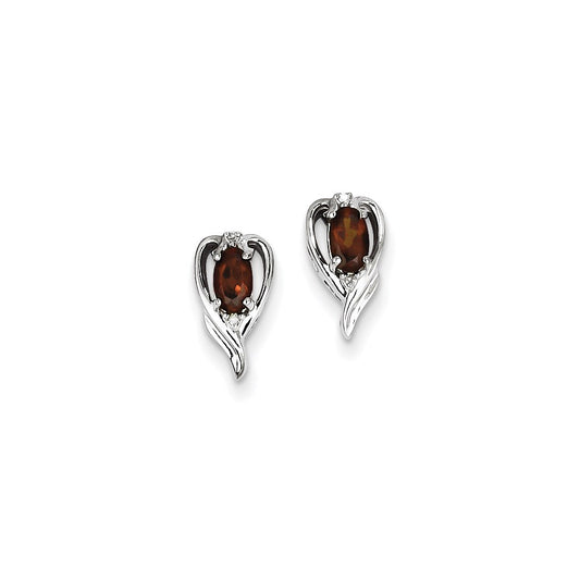 Sterling Silver Rhodium Plated Diamond u0026 Garnet Post Earrings