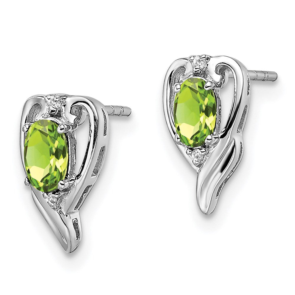 Sterling Silver Rhodium Plated Diamond u0026 Peridot Post Earrings
