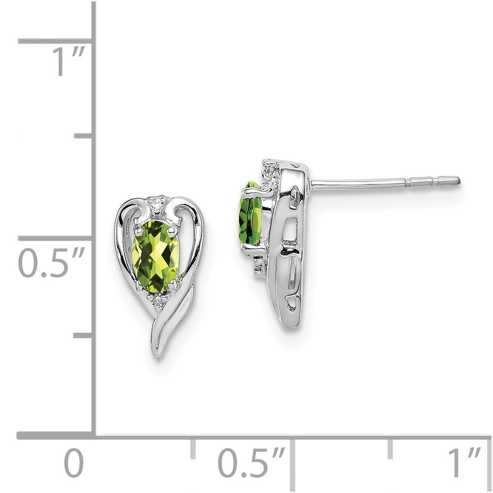 Sterling Silver Rhodium Plated Diamond u0026 Peridot Post Earrings