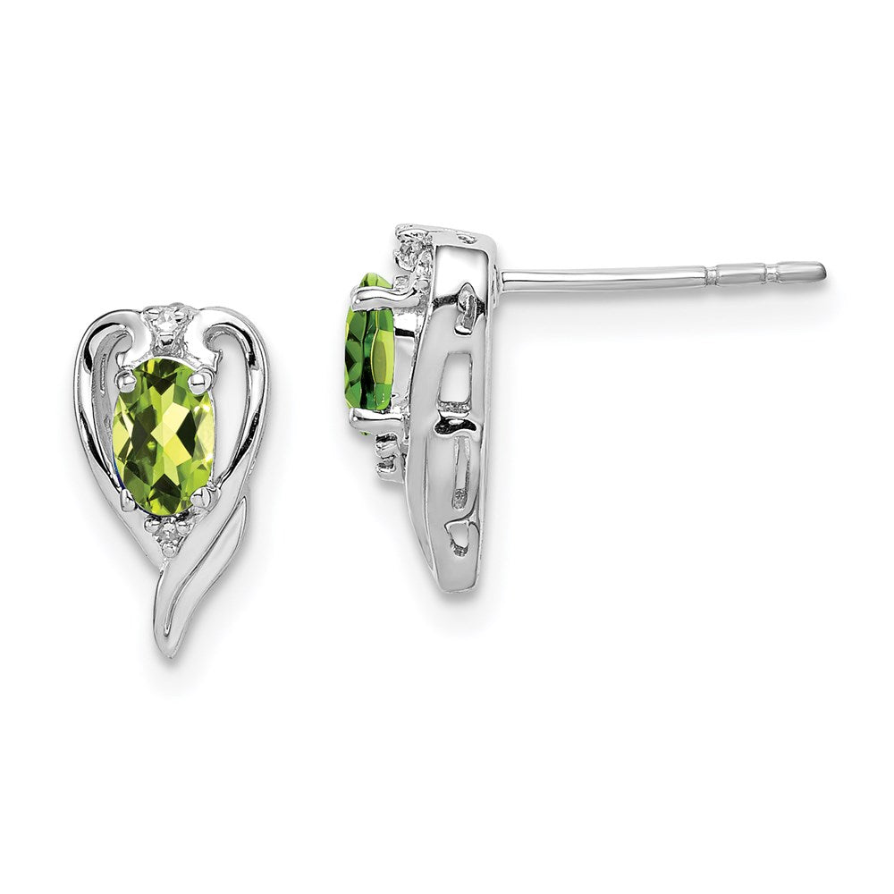 Sterling Silver Rhodium Plated Diamond u0026 Peridot Post Earrings