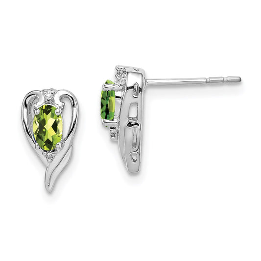 Sterling Silver Rhodium Plated Diamond u0026 Peridot Post Earrings