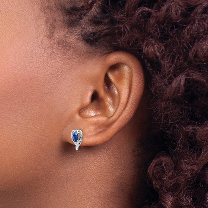 Sterling Silver Rhodium Plated Diamond u0026 Sapphire Post Earrings