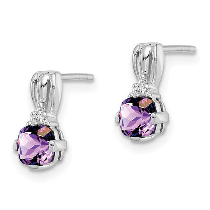 Sterling Silver Rhodium Plated Dia. Amethyst Round Post Earrings
