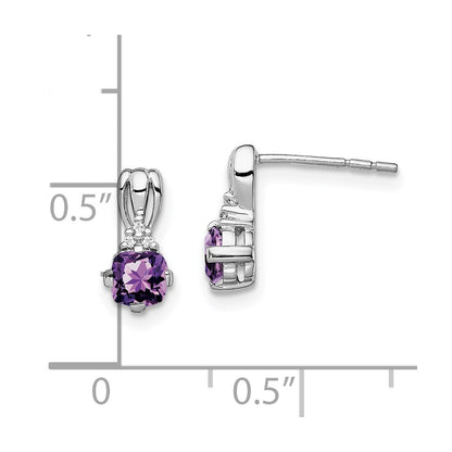 Sterling Silver Rhodium Plated Dia. Amethyst Round Post Earrings