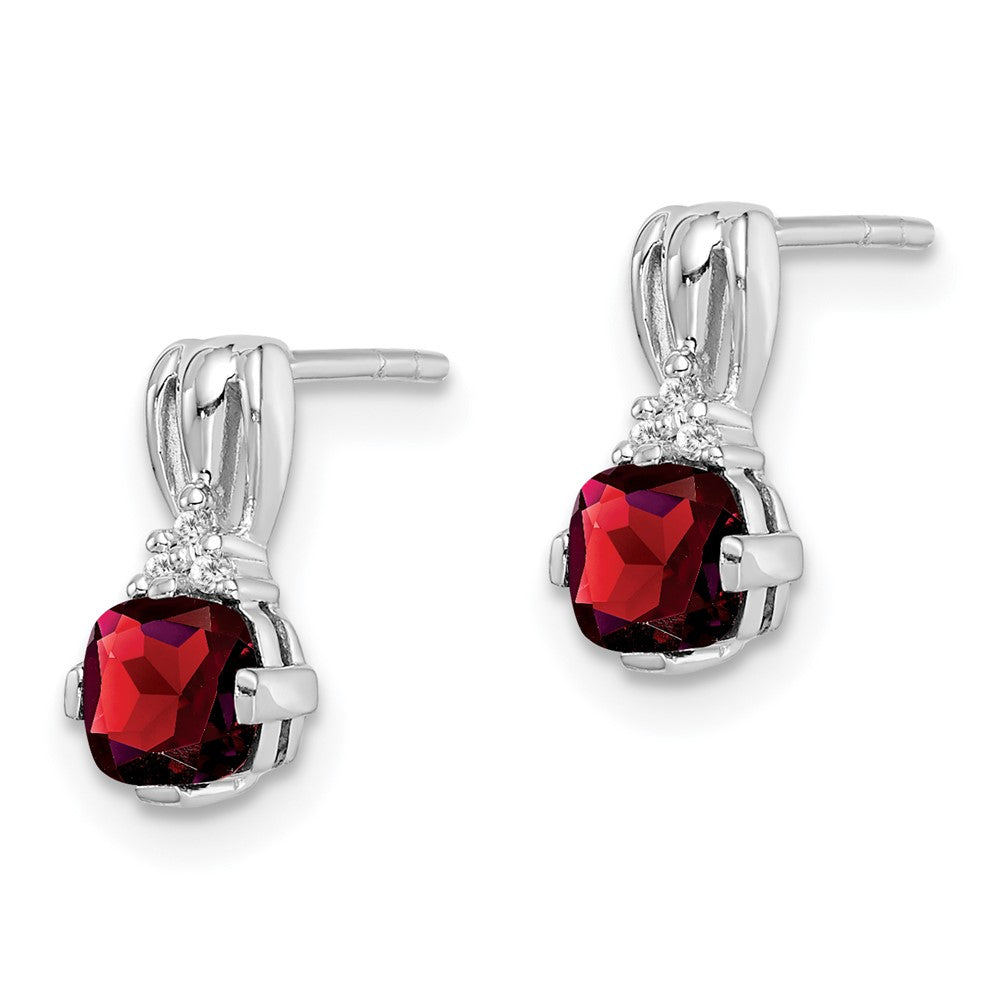 Sterling Silver Rhodium Plated Diamond Garnet Round Post Earrings
