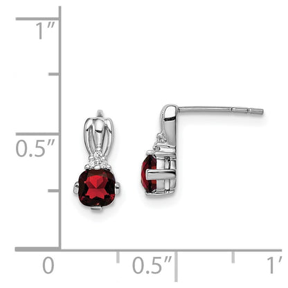 Sterling Silver Rhodium Plated Diamond Garnet Round Post Earrings