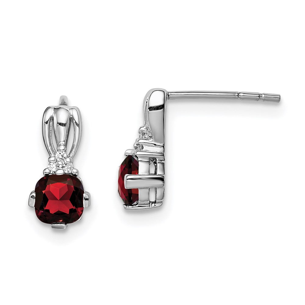 Sterling Silver Rhodium Plated Diamond Garnet Round Post Earrings