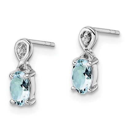 Sterling Silver Rhodium Plated Dia. u0026 Aquamarine Oval Post Earrings