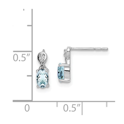 Sterling Silver Rhodium Plated Dia. u0026 Aquamarine Oval Post Earrings