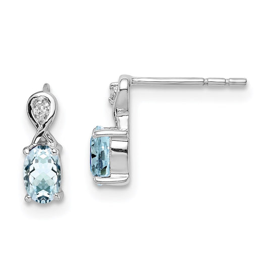 Sterling Silver Rhodium Plated Dia. u0026 Aquamarine Oval Post Earrings