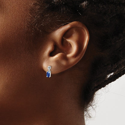 Sterling Silver Rhodium Plated Diamond u0026 Sapphire Oval Post Earrings