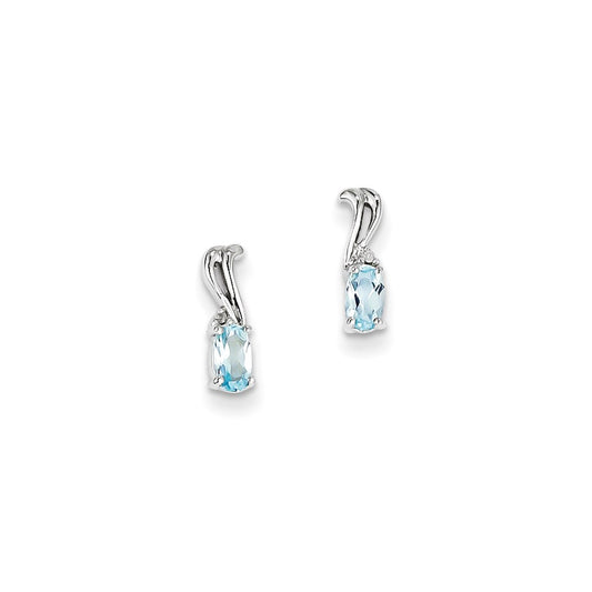 Sterling Silver Rhodium Plated Diamond u0026 Sky Blue Topaz Oval Earrings