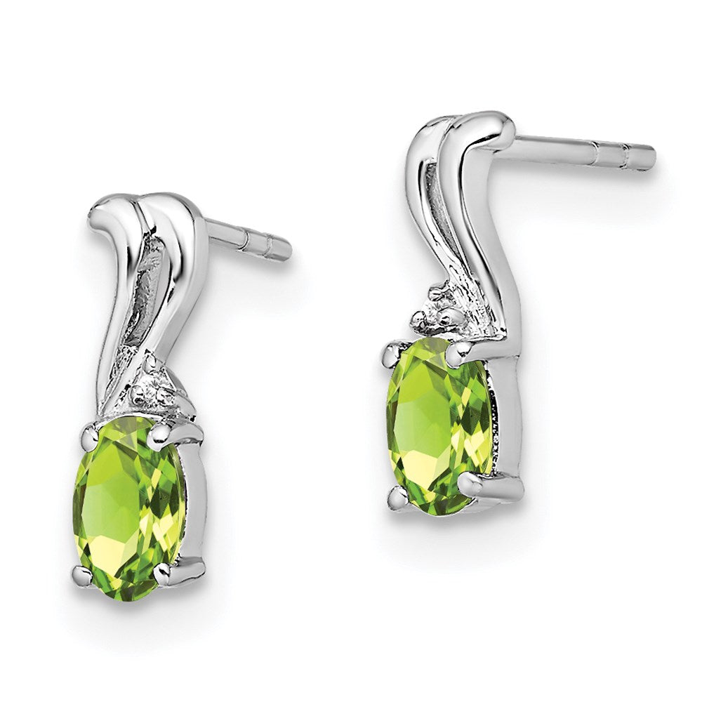 Sterling Silver Rhodium Plated Diamond u0026 Peridot Oval Post Earrings