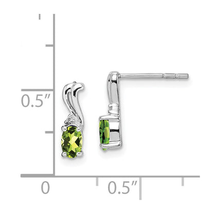 Sterling Silver Rhodium Plated Diamond u0026 Peridot Oval Post Earrings