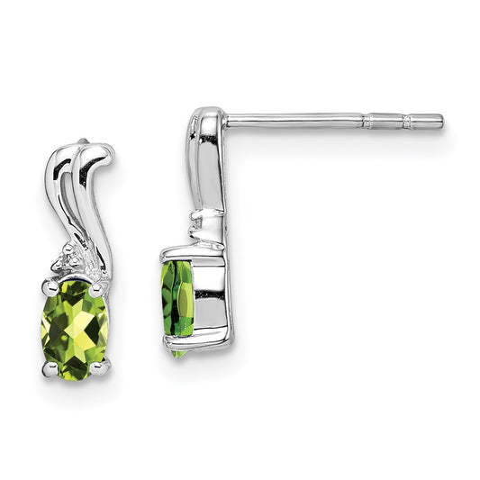 Sterling Silver Rhodium Plated Diamond u0026 Peridot Oval Post Earrings