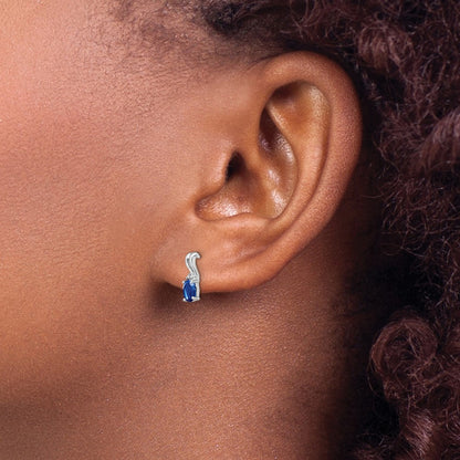 Sterling Silver Rhodium Plated Diamond u0026 Sapphire Oval Post Earrings