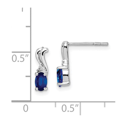 Sterling Silver Rhodium Plated Diamond u0026 Sapphire Oval Post Earrings