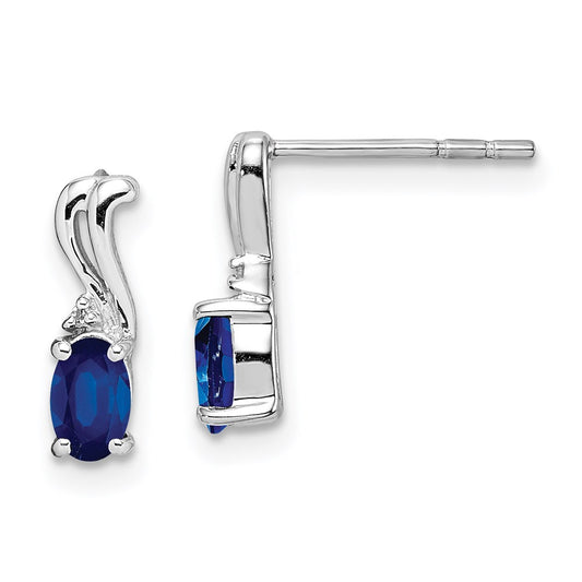 Sterling Silver Rhodium Plated Diamond u0026 Sapphire Oval Post Earrings