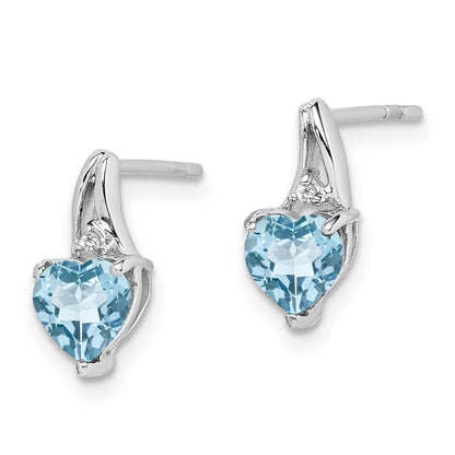 Sterling Silver Rhodium Plated Diamond Sky Blue Topaz Heart Earrings
