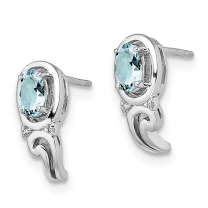 Sterling Silver Rhodium Plated Diamond u0026 Aquamarine Post Earrings