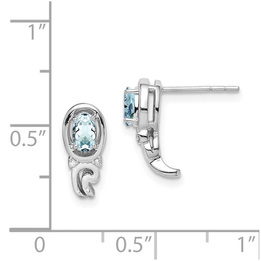Sterling Silver Rhodium Plated Diamond u0026 Aquamarine Post Earrings