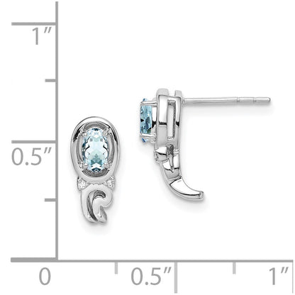 Sterling Silver Rhodium Plated Diamond u0026 Aquamarine Post Earrings