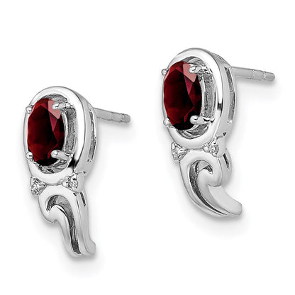 Sterling Silver Rhodium Plated Diamond u0026 Garnet Post Earrings