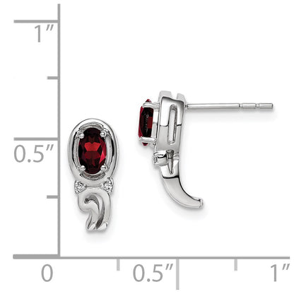 Sterling Silver Rhodium Plated Diamond u0026 Garnet Post Earrings