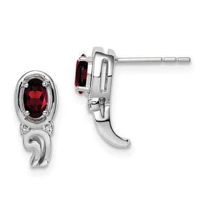 Sterling Silver Rhodium Plated Diamond u0026 Garnet Post Earrings