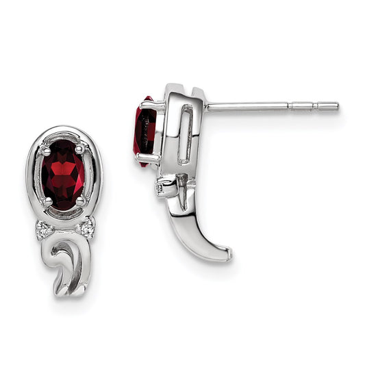 Sterling Silver Rhodium Plated Diamond u0026 Garnet Post Earrings