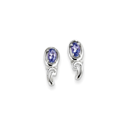 Sterling Silver Rhodium Plated Diamond u0026 Tanzanite Post Earrings
