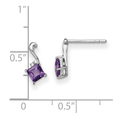 Sterling Silver Rhodium Plated Dia. u0026 Amethyst Square Post Earrings