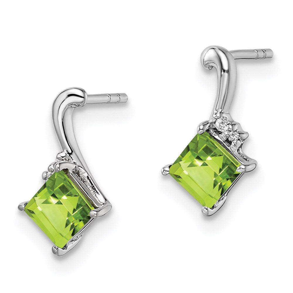 Sterling Silver Rhodium Plated Diamond u0026 Peridot Square Post Earrings