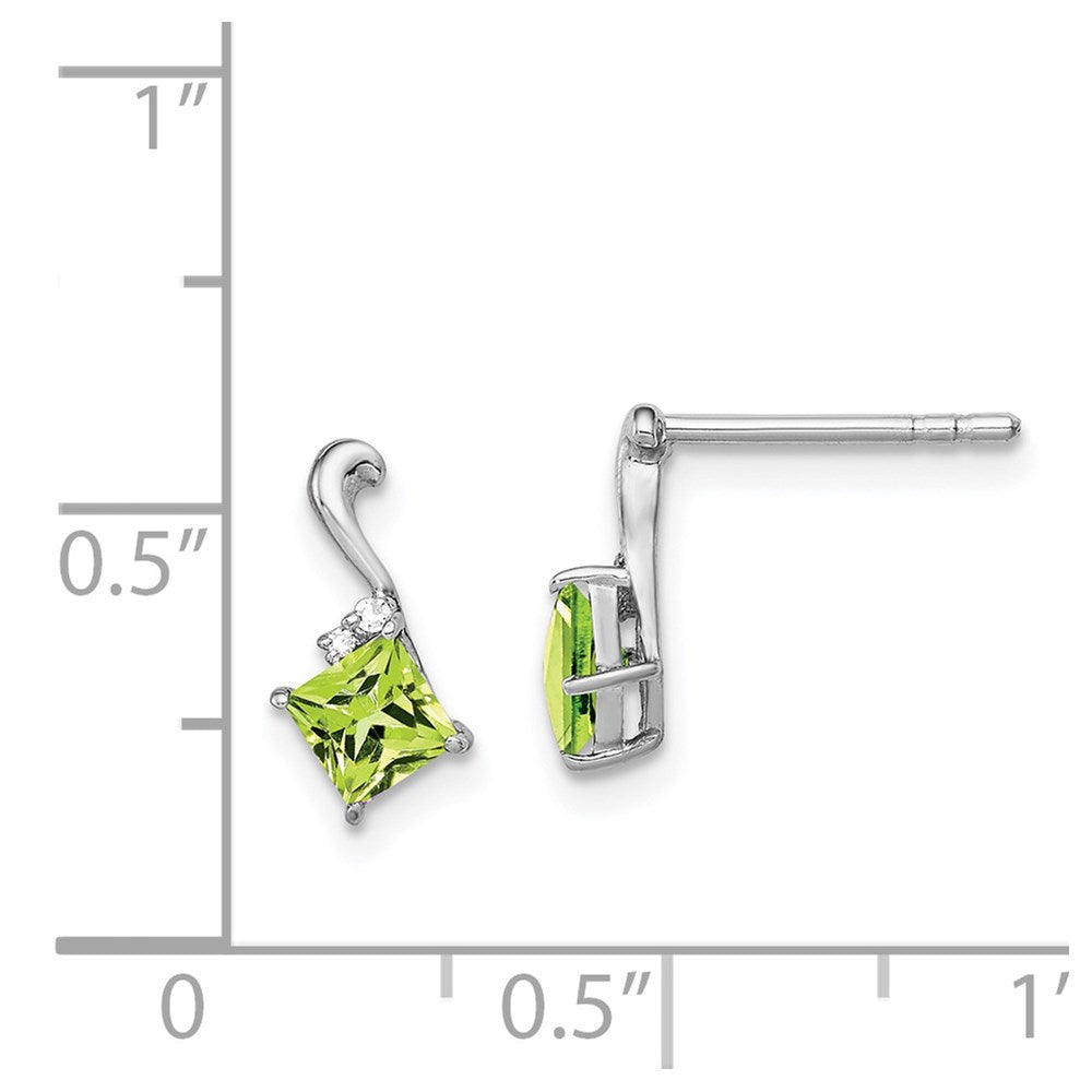 Sterling Silver Rhodium Plated Diamond u0026 Peridot Square Post Earrings