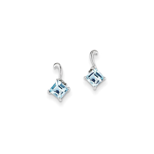 Sterling Silver Rhodium Plated Diamond u0026 Sky Blue Topaz Square Post Earring