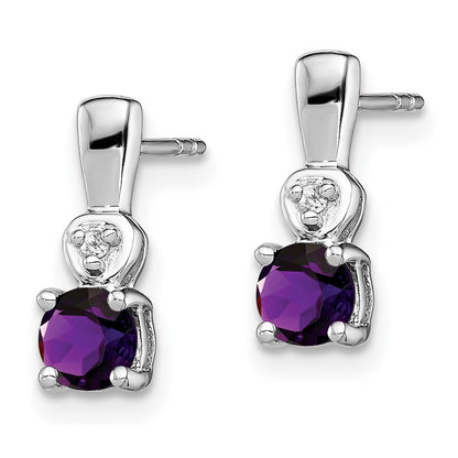 Sterling Silver Rhodium Plated Diamond u0026 Amethyst Post Earrings