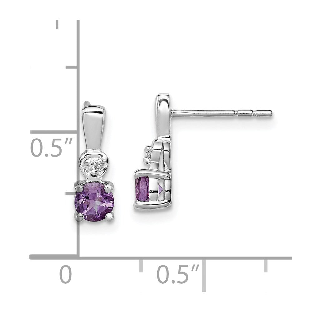 Sterling Silver Rhodium Plated Diamond u0026 Amethyst Post Earrings