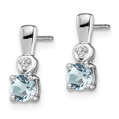 Sterling Silver Rhodium Plated Diamond u0026 Aquamarine Post Earrings