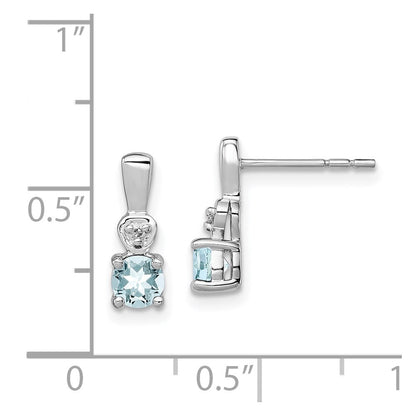 Sterling Silver Rhodium Plated Diamond u0026 Aquamarine Post Earrings