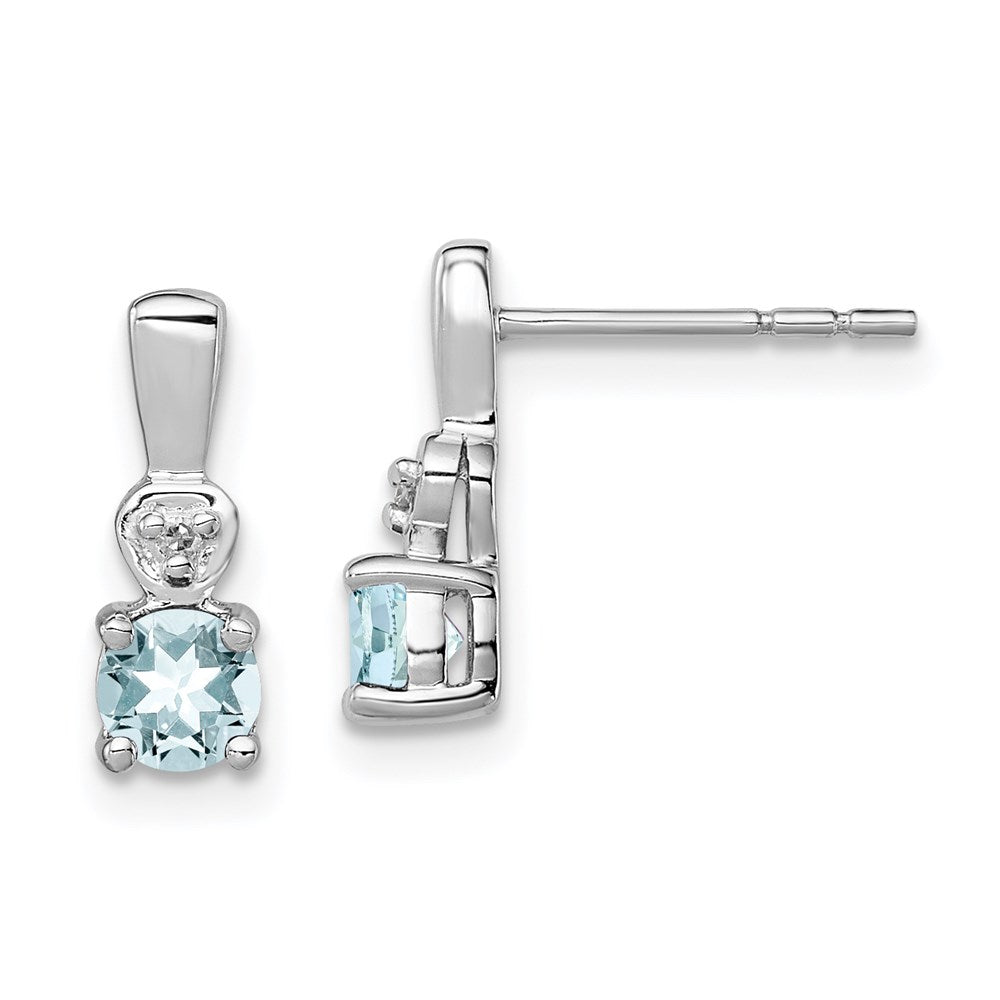 Sterling Silver Rhodium Plated Diamond u0026 Aquamarine Post Earrings